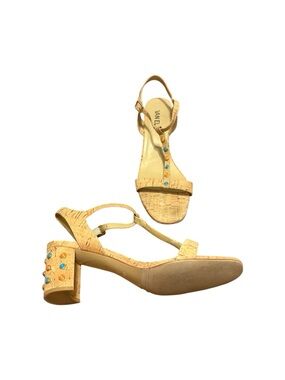 VANELi Lansa Cork T-Strap Block Heel Sandals Studded Slingback 9.5 N Narrow